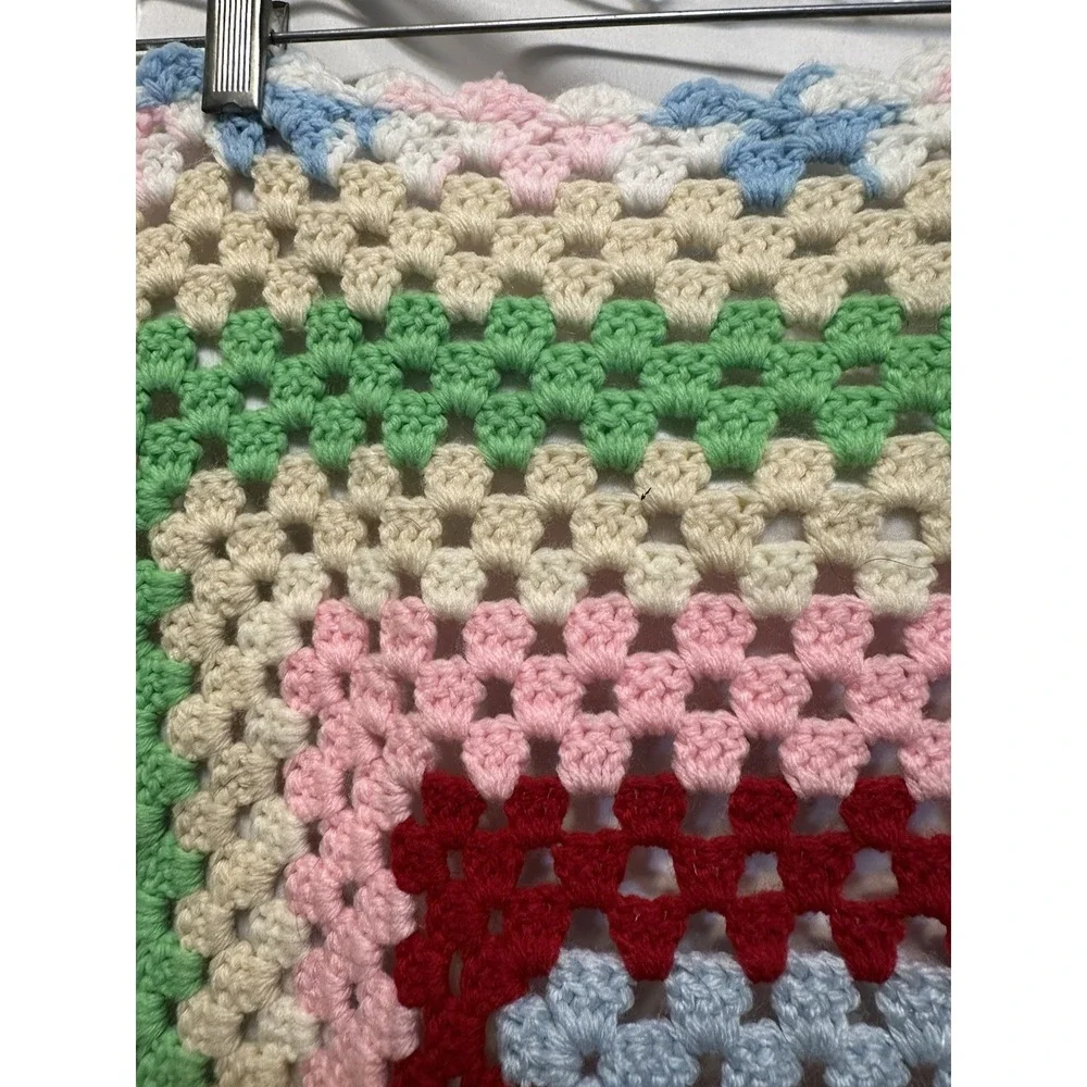 Shabby Cottage Chic Hand Crocheted Blanket Afghan Multicolor 34